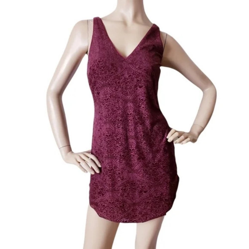 Urban Outfitters COPE Burgundy Damask Velvet Mini Dress